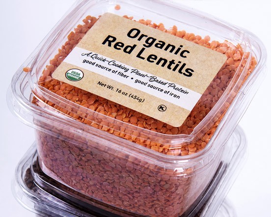 Organic Red Lentils in tub