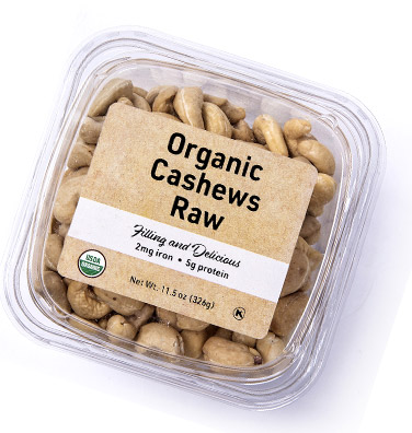 Organic raw cashews in tub